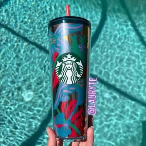 Starbucks 2022 Summer Mirrored Gold Tropical Floral Tumbler